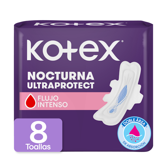 Toallas Femeninas Kotex Nocturna con alas, 8U