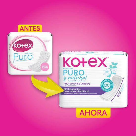Protectores Kotex Puro y Natural Largos 120U