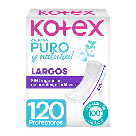Protectores Kotex Puro y Natural Largos 120U
