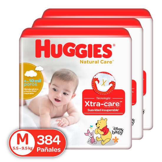 Combo Pañales Huggies Natural Care Talla M,384 uds