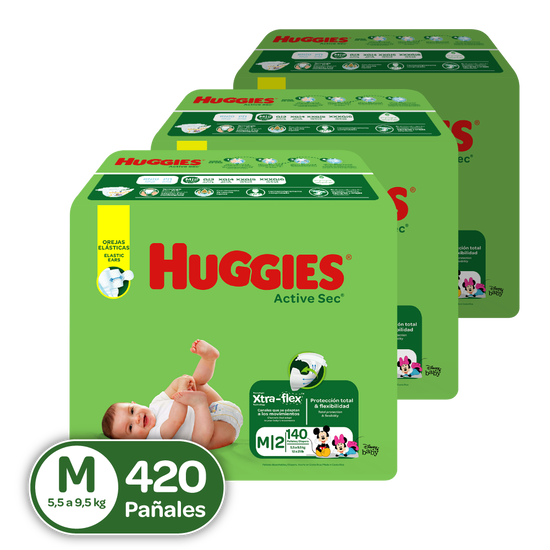 Combo Pañales Huggies Active Sec Talla M, 420 uds