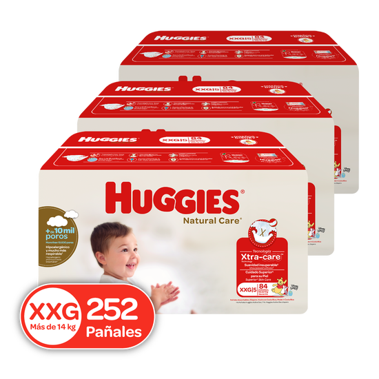 Combo Pañales Huggies Natural Care Talla XXG, 252 uds