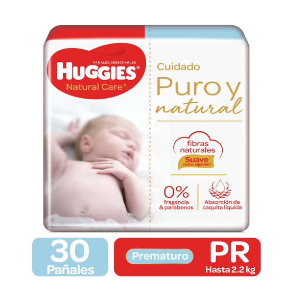 Pañales Huggies Natural Care Prematuro, 30uds