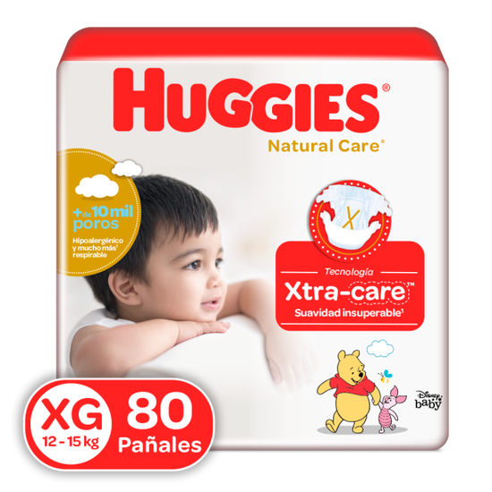 Pañales Huggies Natural Care Talla XG, 80uds