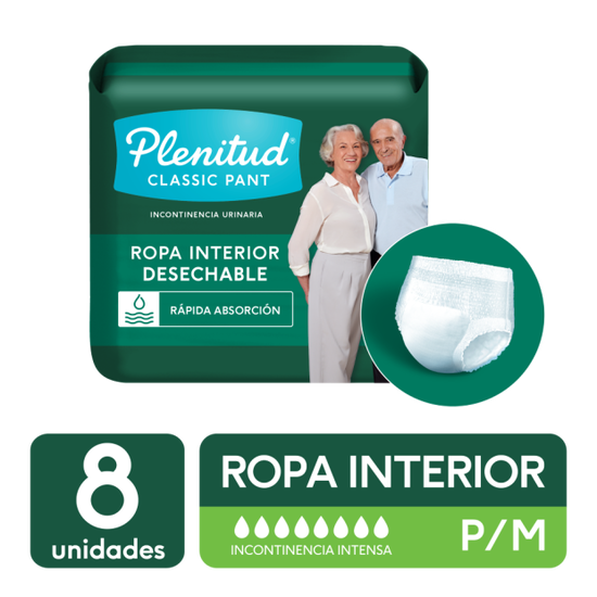 Ropa Interior Desechable Adulto Plenitud Classic P/M 8U