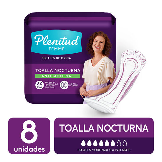 Toalla Plenitud Femme Nocturna Antibacterial, 8 uds