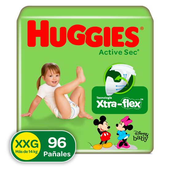 Pañales Huggies Active Sec Xtra-Flex XXG, 96uds